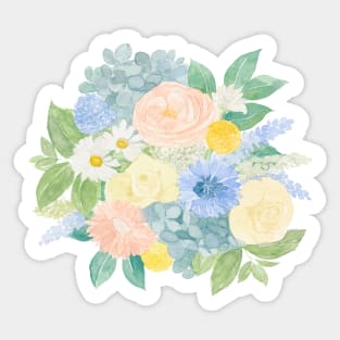 Pastel Blue Florals Watercolor Painting Sticker